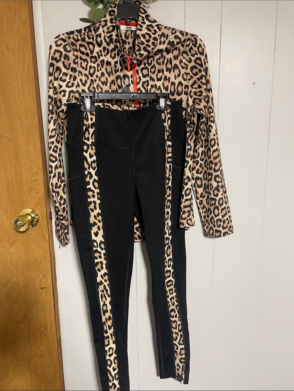 Chico's Black Leggings with Leopard Side Panels